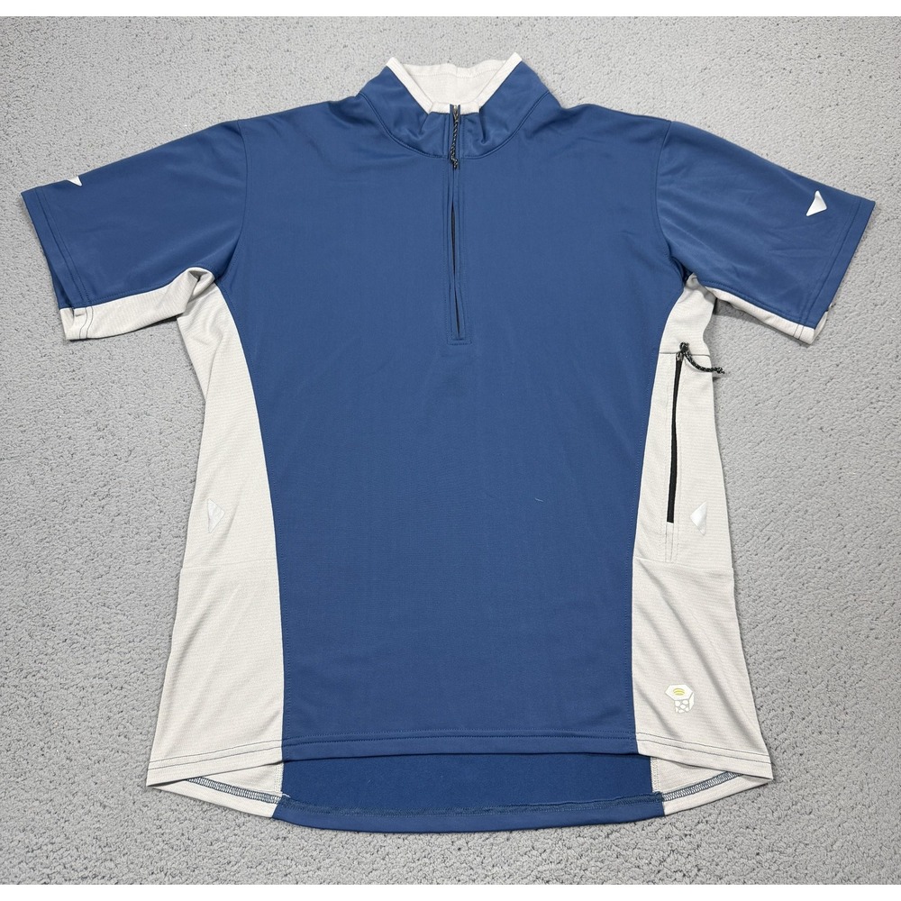 Mountain Hardwear Shirt Mens XL Blue 1/4 Zip Short Sleeve Mock Neck Athletic Top
